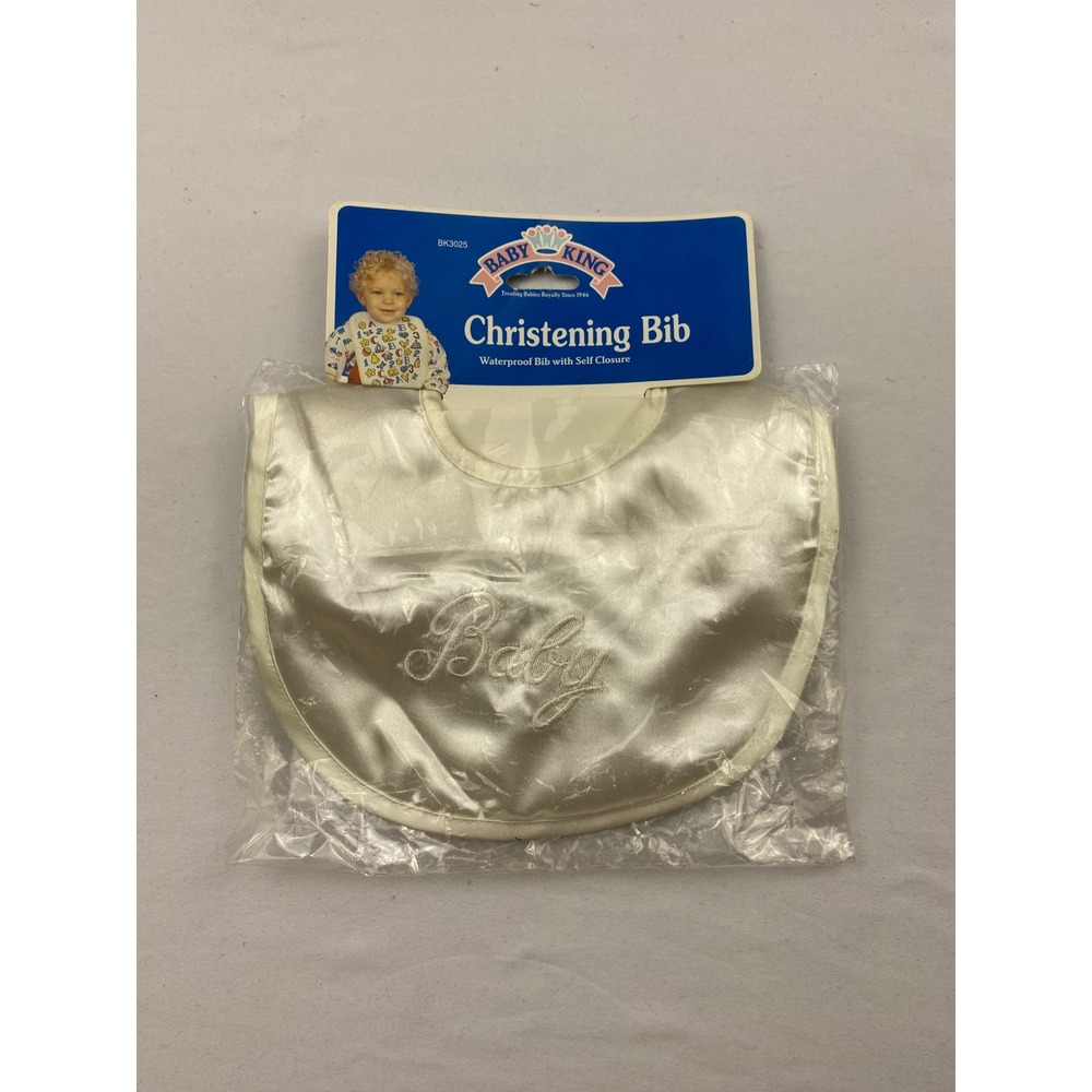 Baby King Christening Bib White Satin Waterproof Embroidered Baptism BK3025